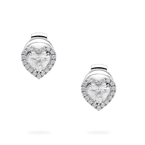 White Gold And Diamond Heart Shape Stud Earrings